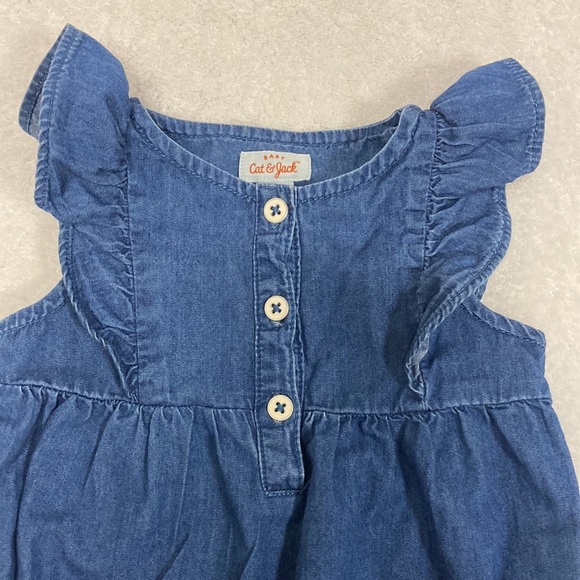 Cat & jack chambray denim ruffle summer bubble romper one piece 6-9m - Picture 2 of 8